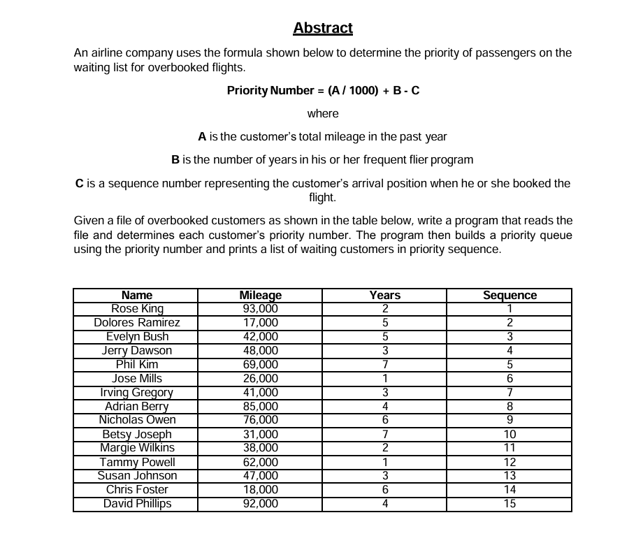 Abstract An airline company uses the formula