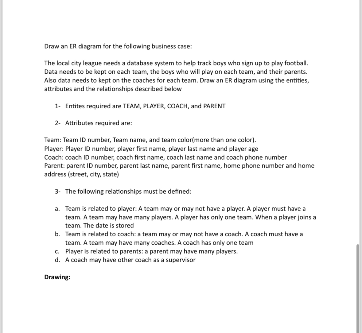 Draw an ER diagram for the following business