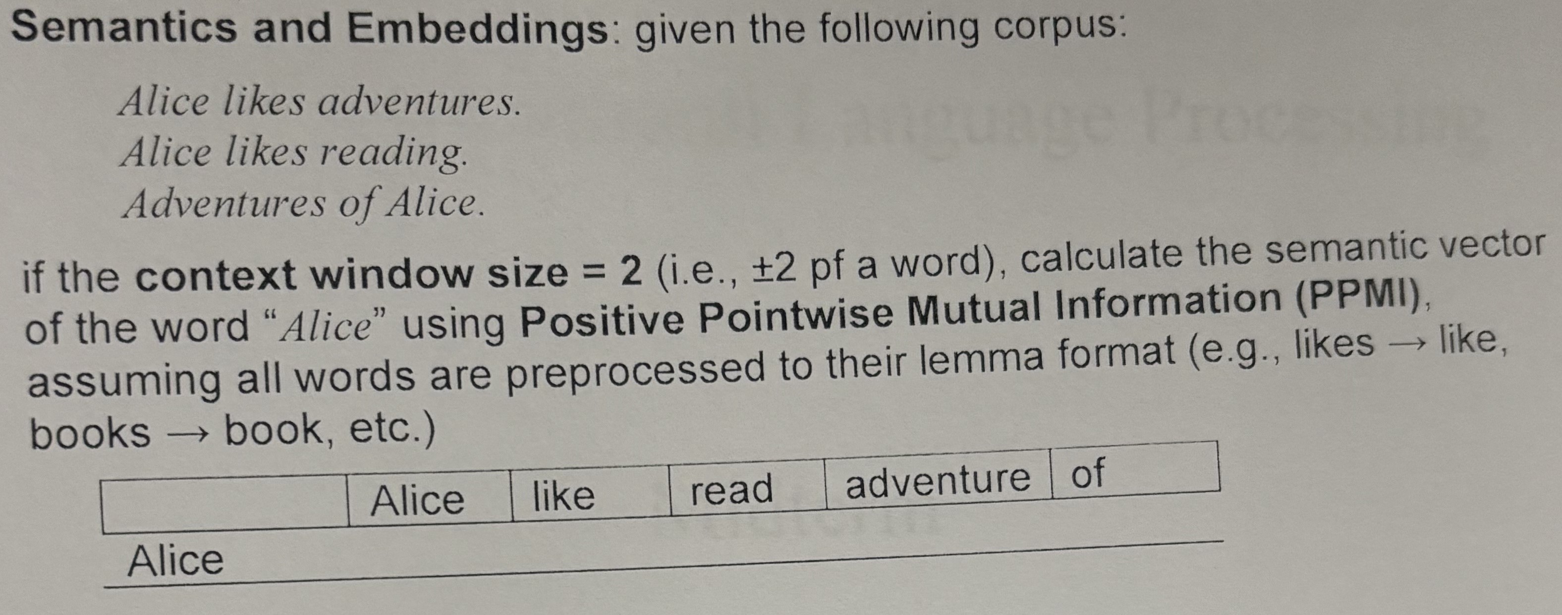 Semantics and Embeddings: given the following