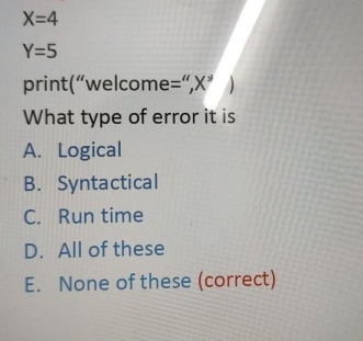 x = 4 Y = 5 print ( " welcome = " , x y ) What