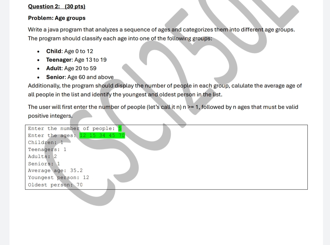 Question 2 : ( 3 0 pts ) Problem: Age groups