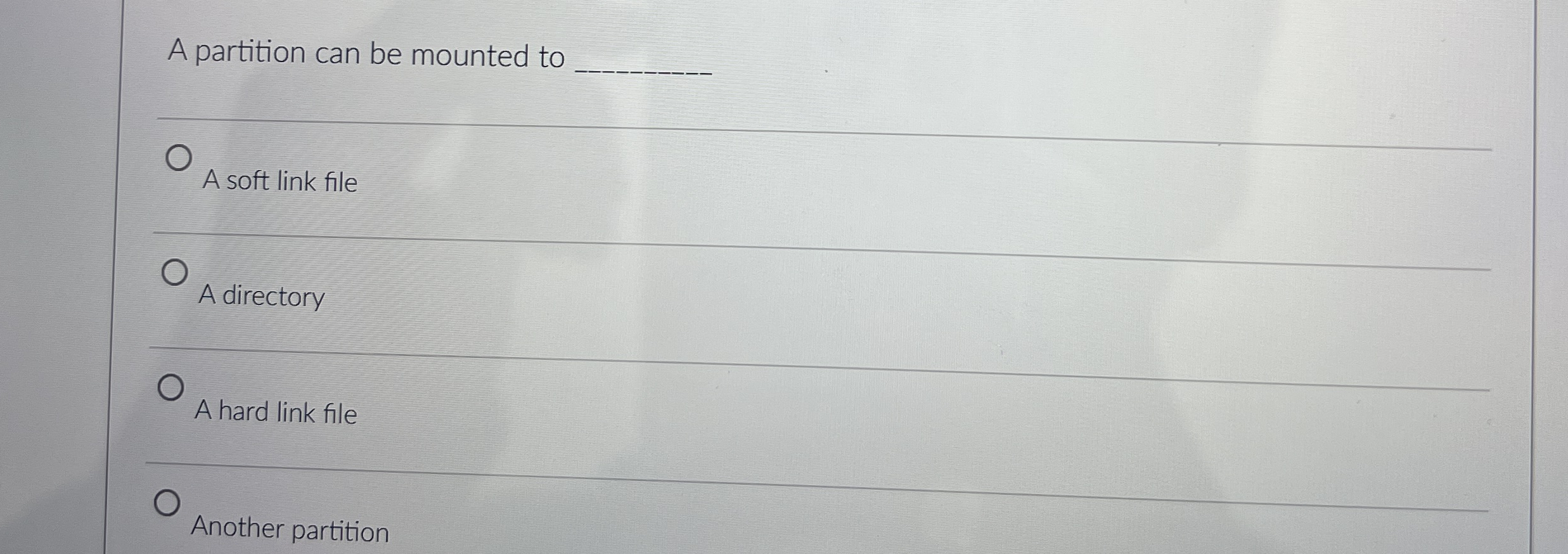 A partition can be mounted to q , A soft link
