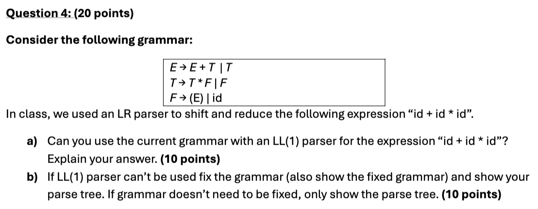 Question 4 : ( 2 0 points ) Consider the