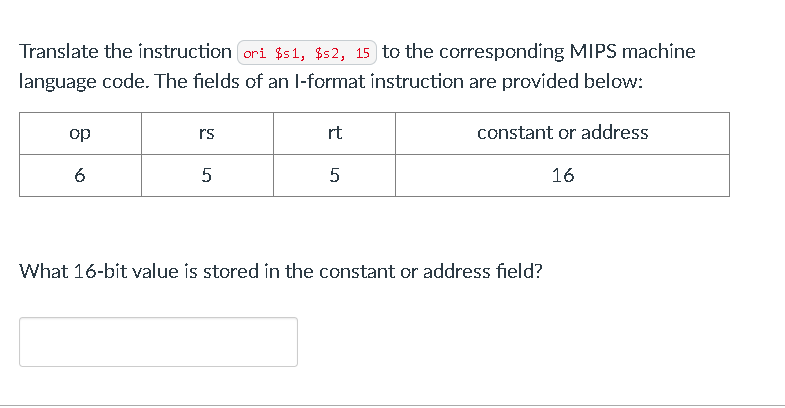 Translate the instruction ori \ ( \ $ 5 1 , \ $ 5
