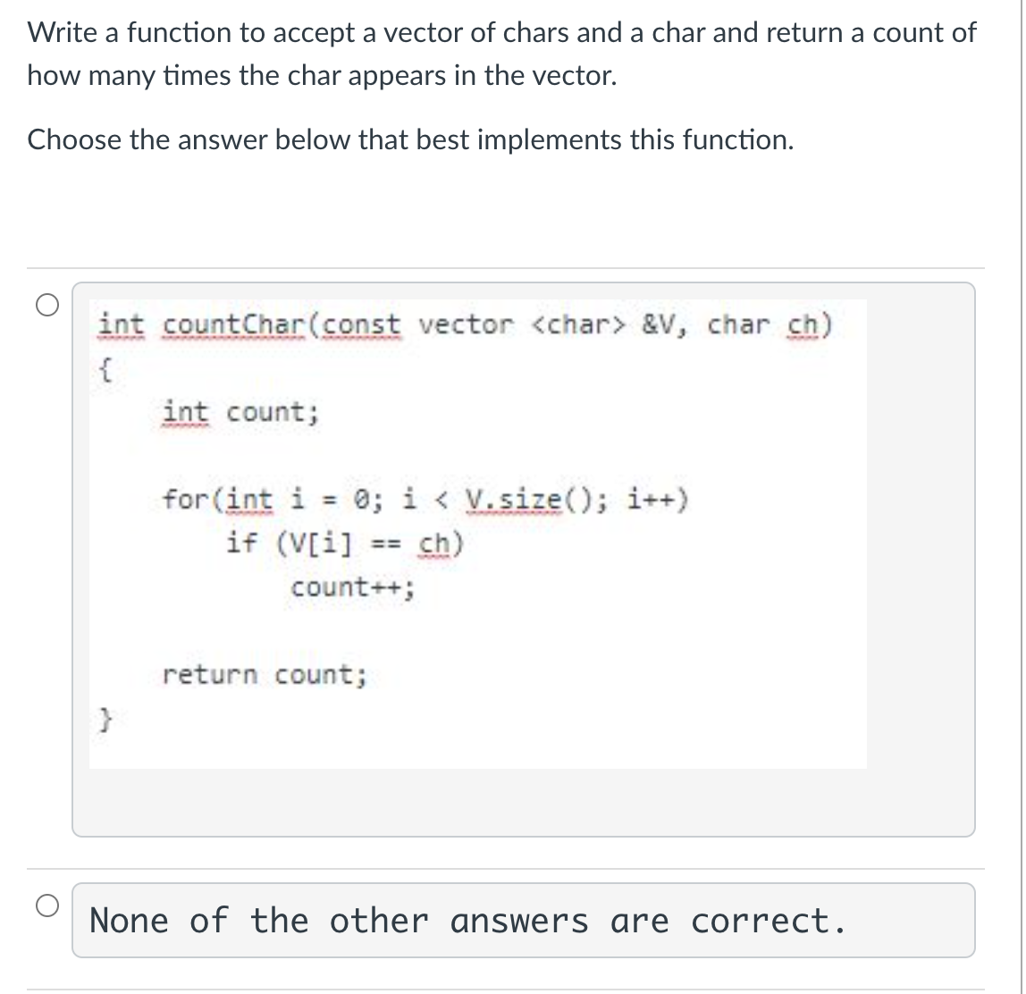 Write a function to accept a vector of chars and