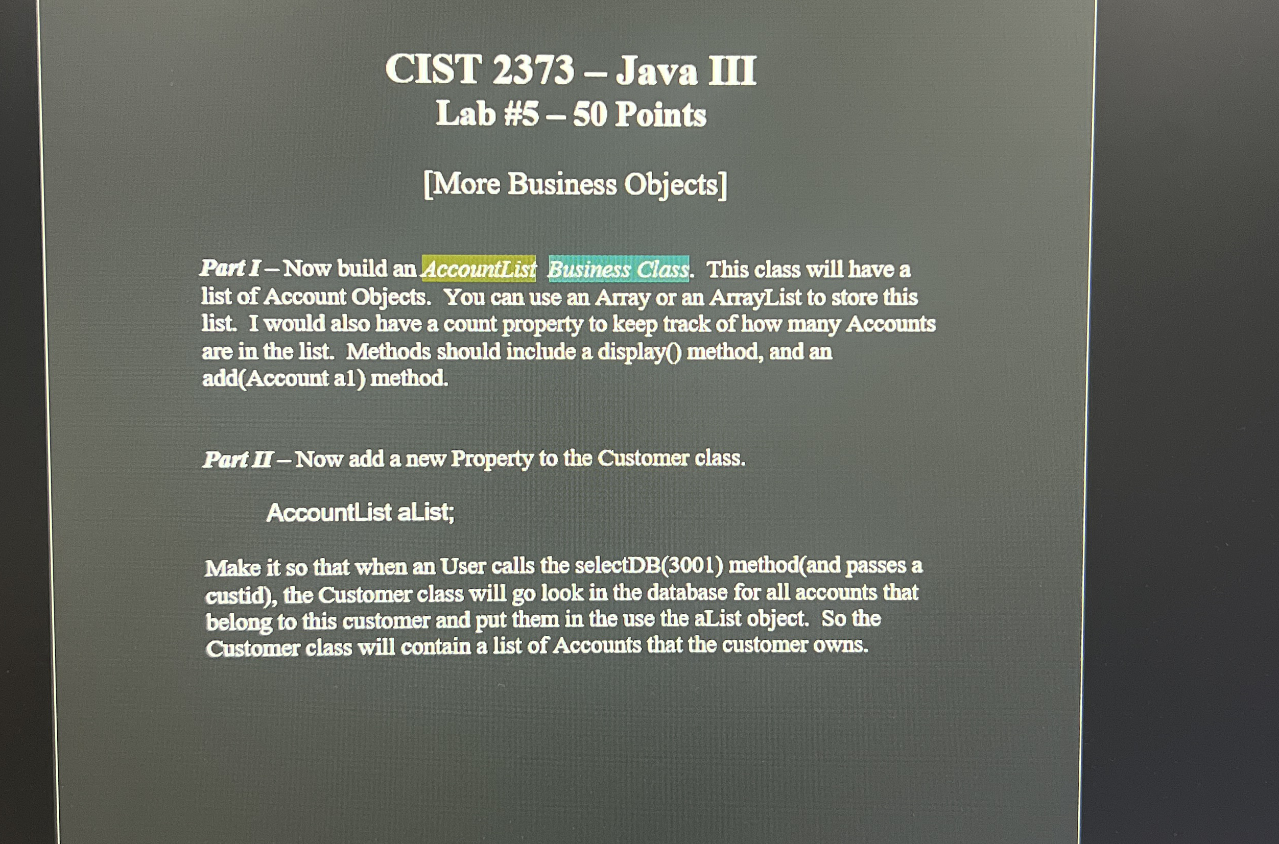 CIST 2 3 7 3 - Java III Lab : # 5 - 5 0 Points [