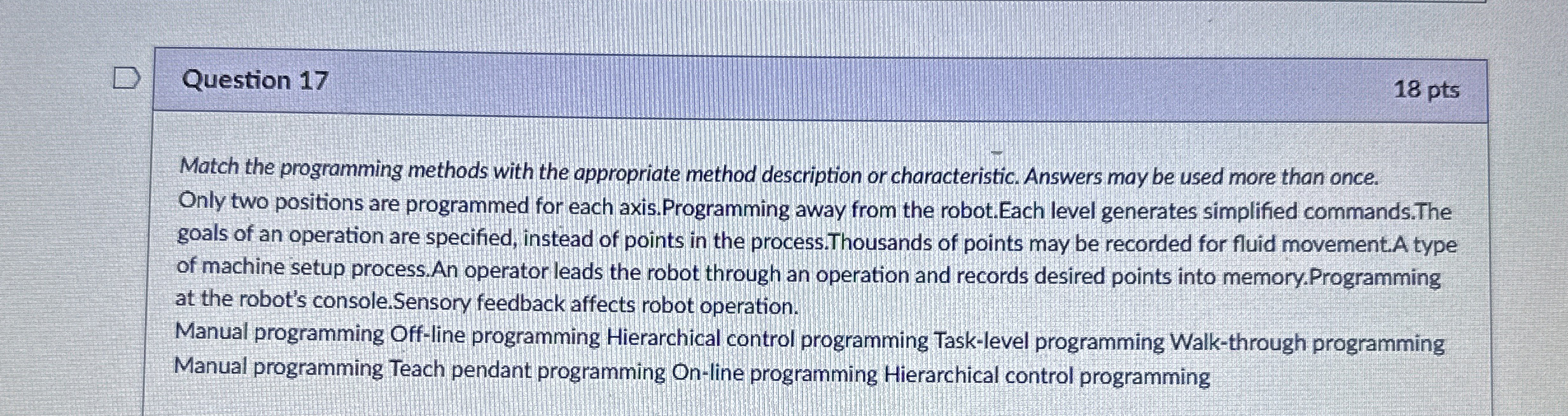 Question 1 7 Match the programming methods with