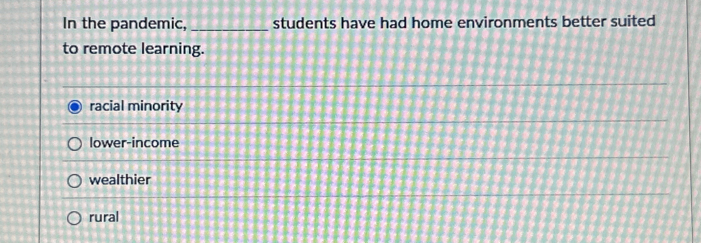 In the pandemic, students have had home