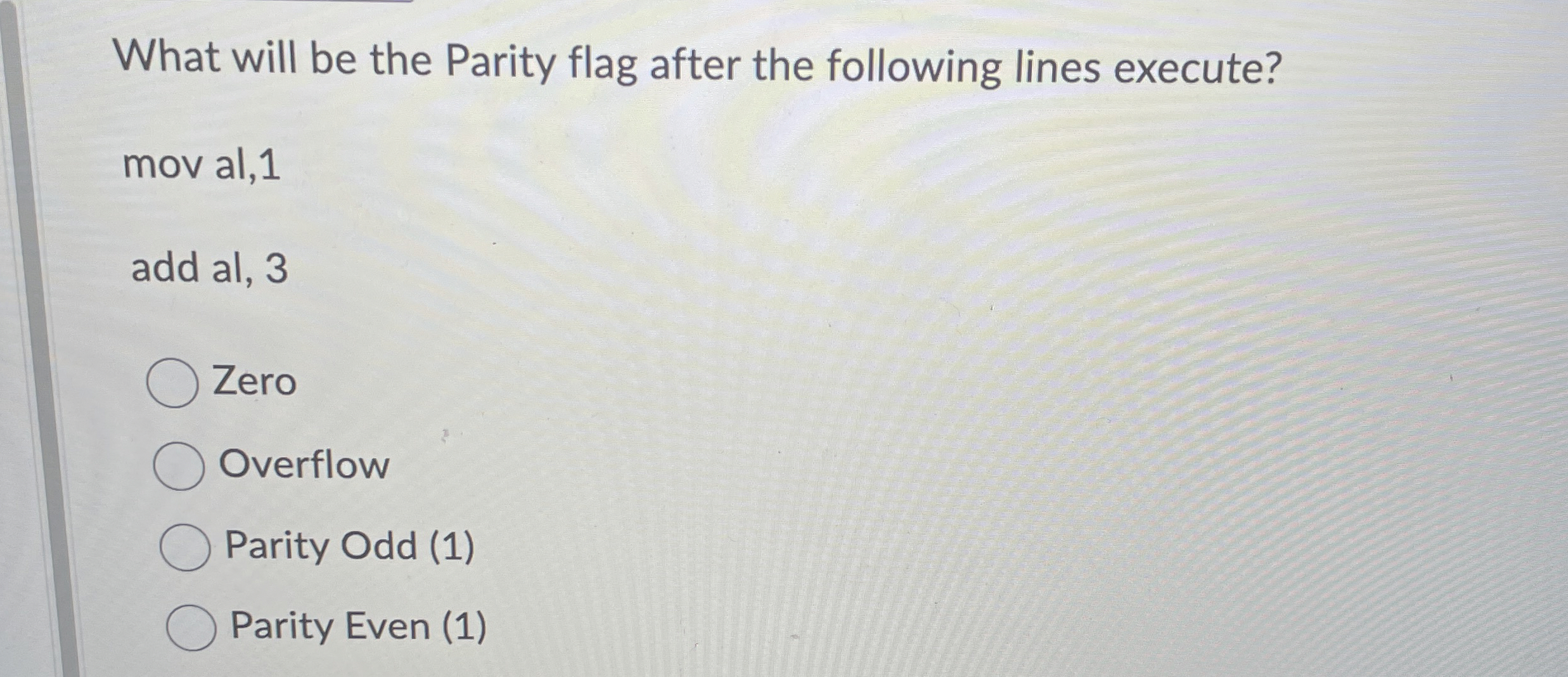 What will be the Parity flag after the following