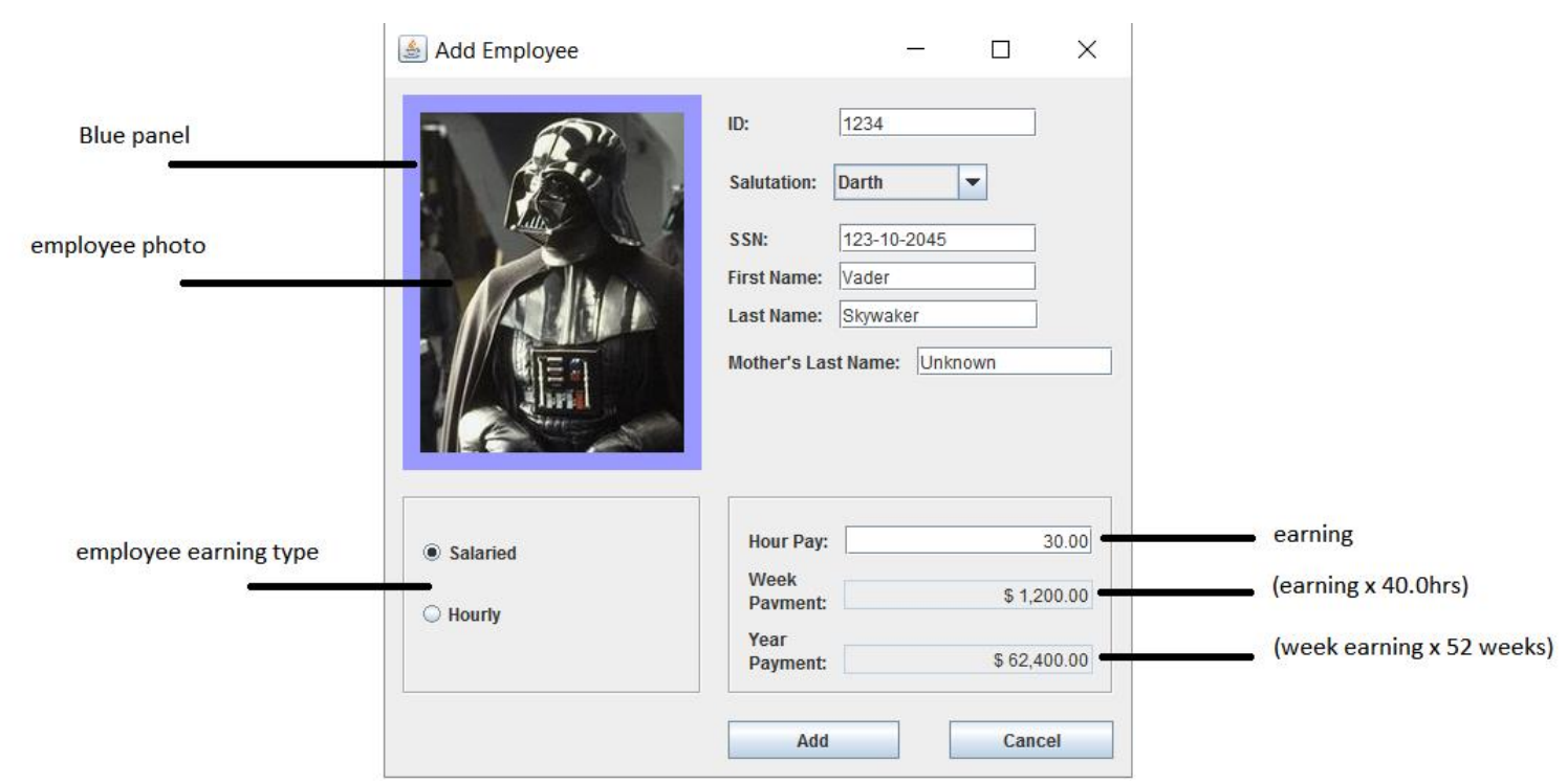 Make this in java, I already have the employee