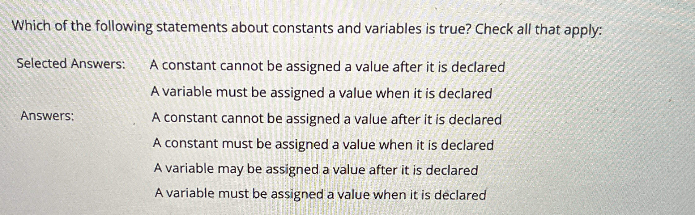 Which of the following statements about constants