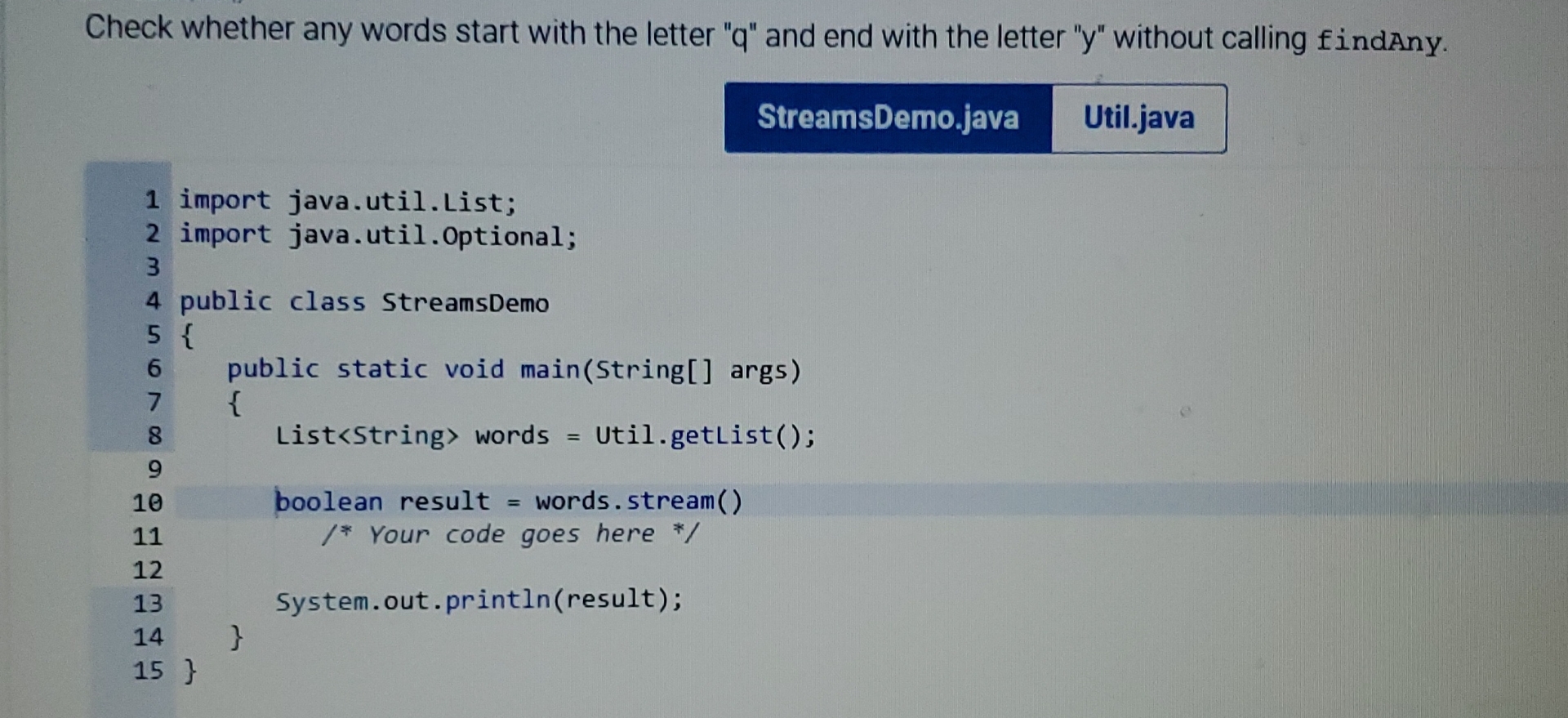 Check whether any words start with the letter " q