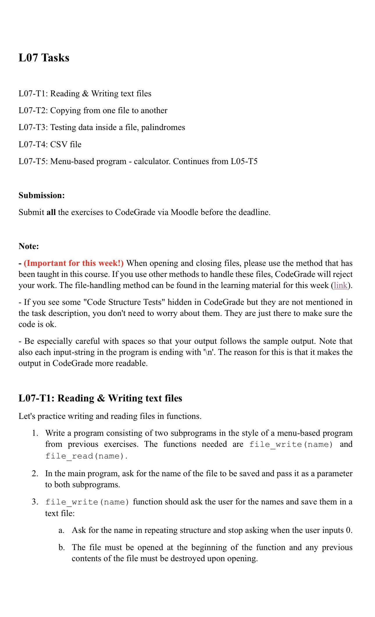 L 0 7 Tasks L 0 7 - T 1 : Reading & Writing text