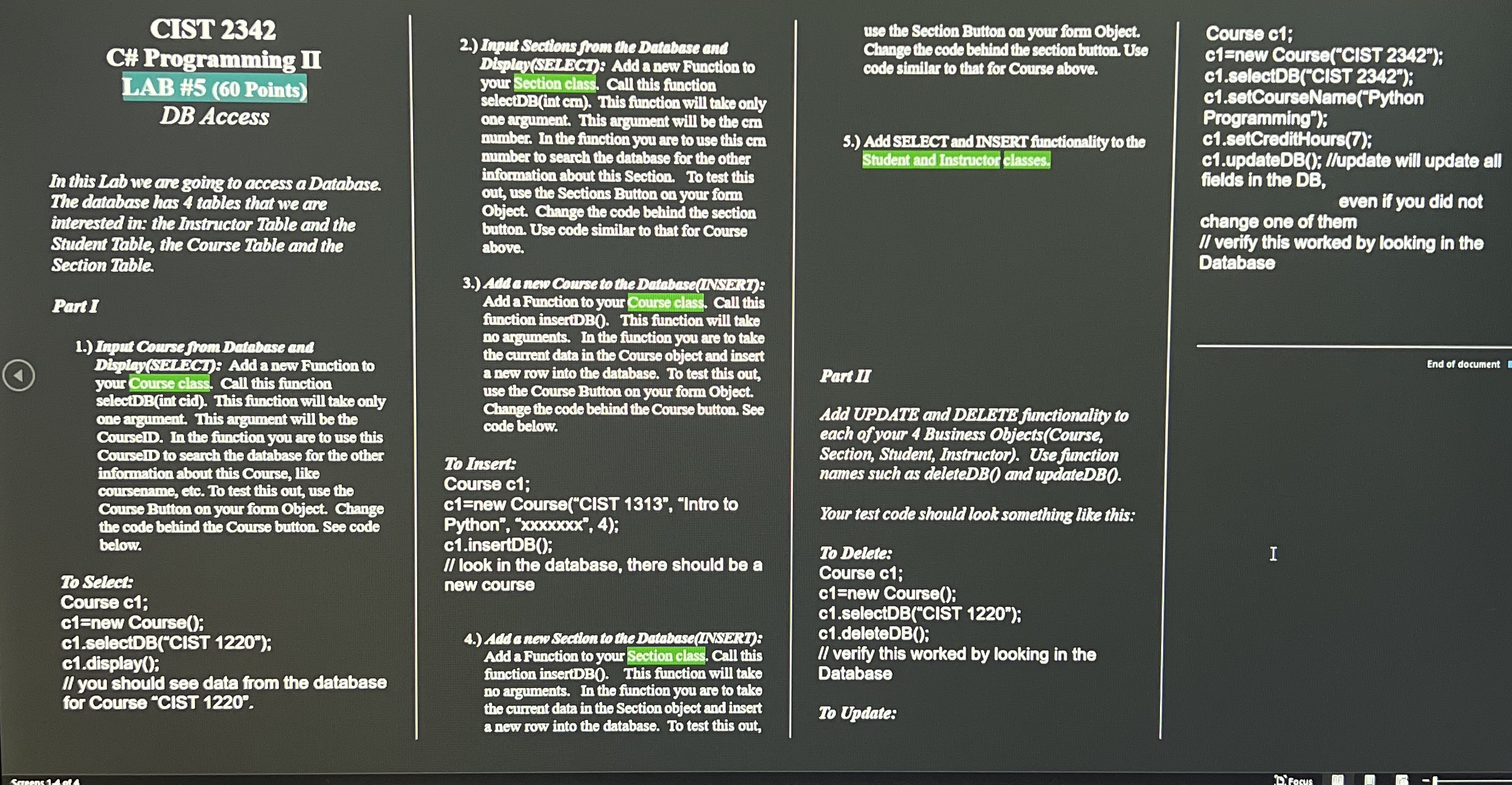 CIST 2 3 4 2 C# Programming II LAB HS ( 6 0