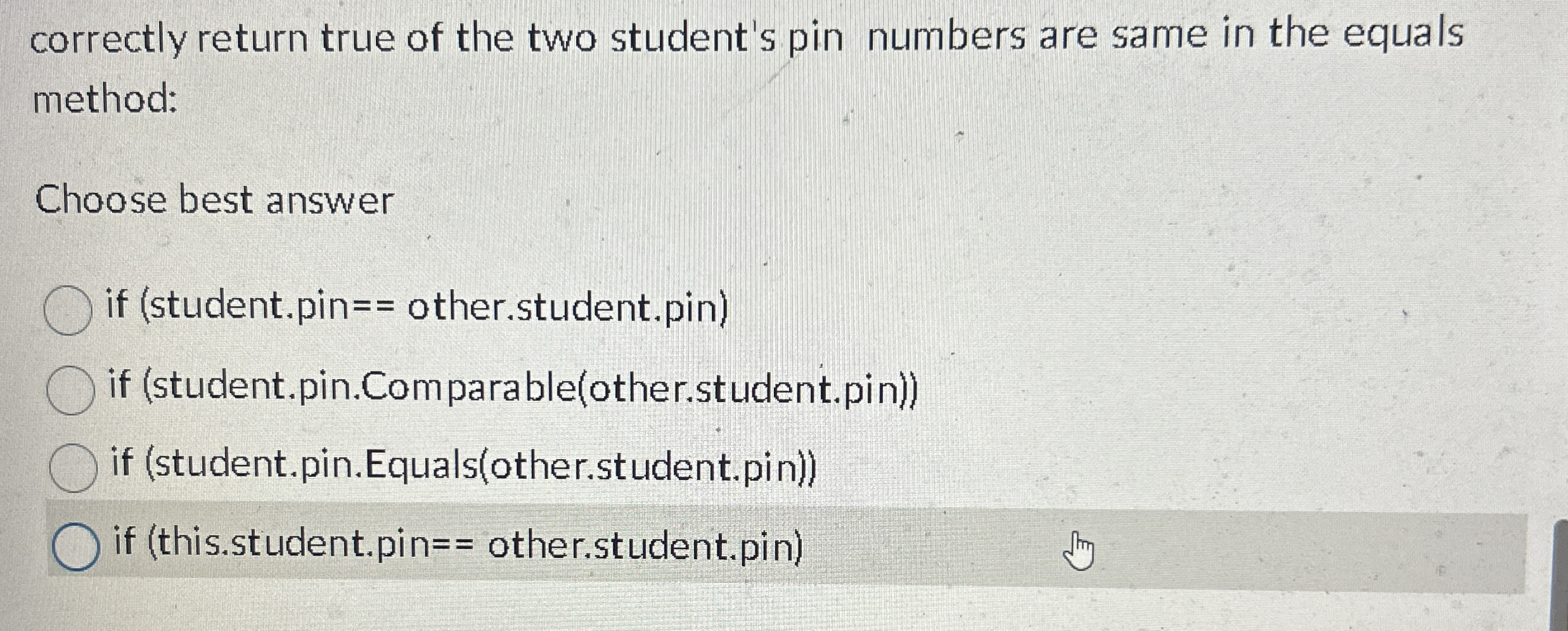 correctly return true of the two student's pin