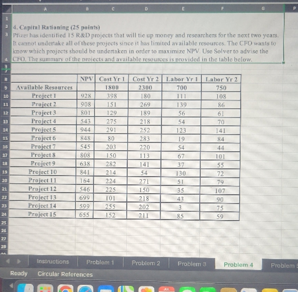 show all the excel formulas C D 4. Capital