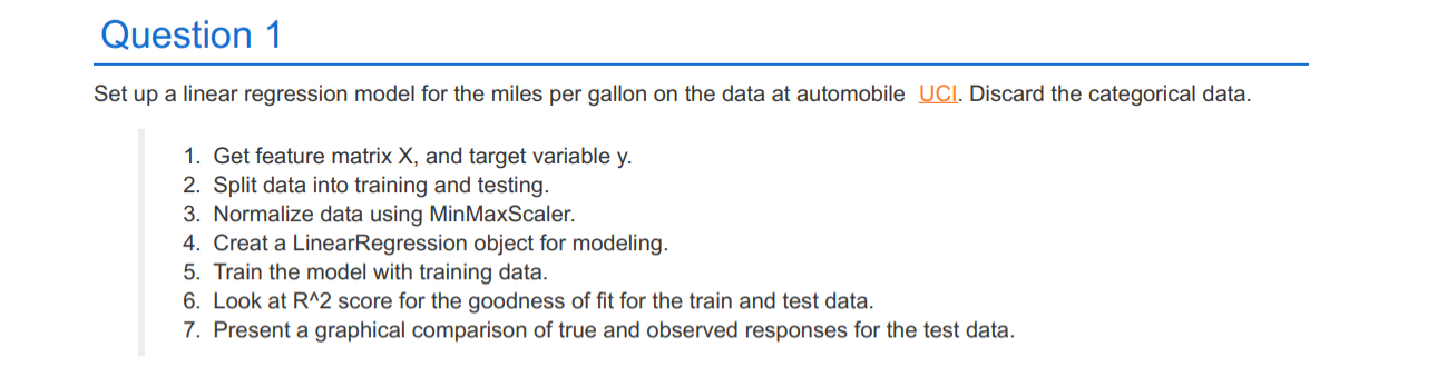 Question 1 Set up a linear regression model for