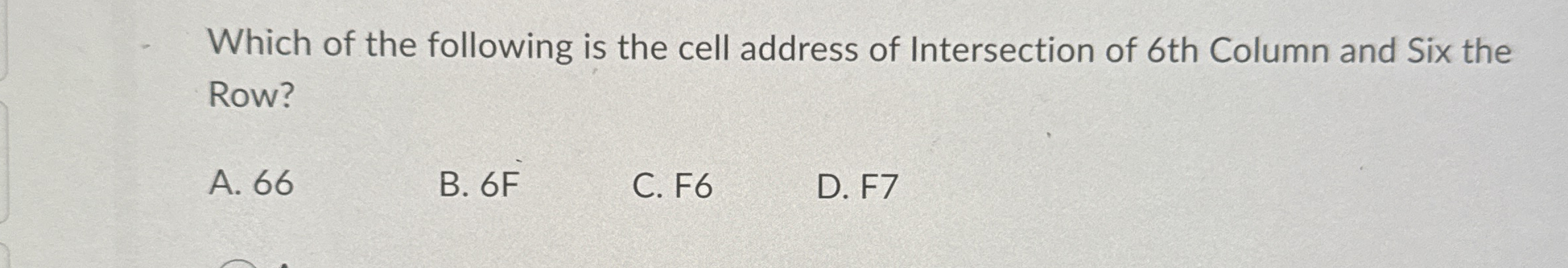 Which of the following is the cell address of