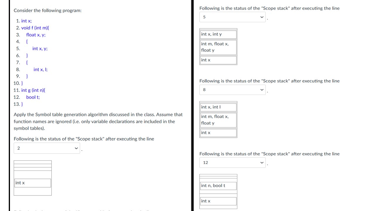 Following is the status of the "Scope stack"