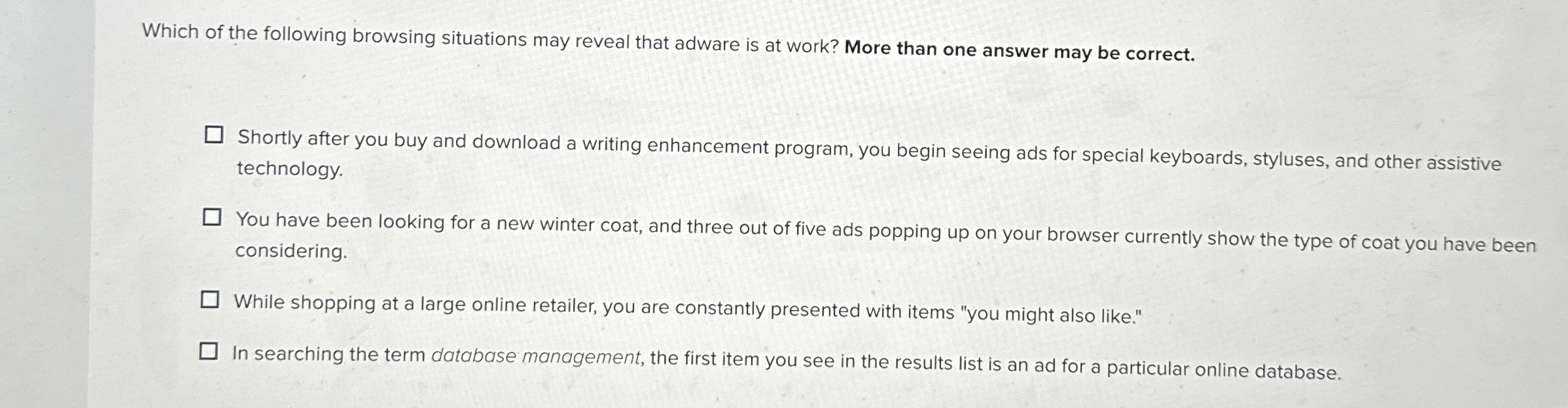 Which of the following browsing situations may
