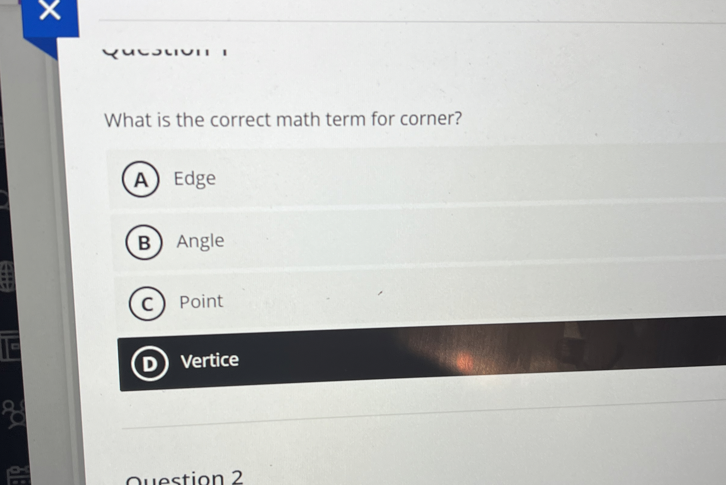 What is the correct math term for corner? Edge