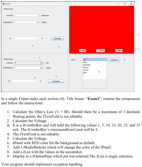 Make this in Java In a single Frame make each