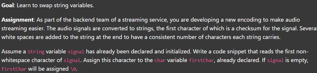 Goal: Learn to swap string variables. Assignment: