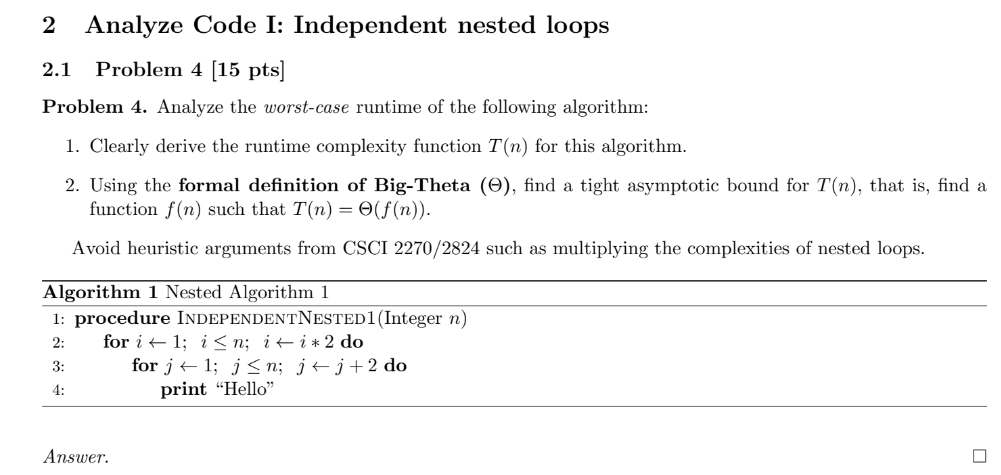 2 Analyze Code I: Independent nested loops 2 . 1