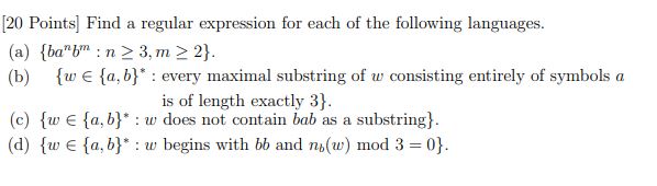 [ 2 0 Points ] Find a regular expression for each