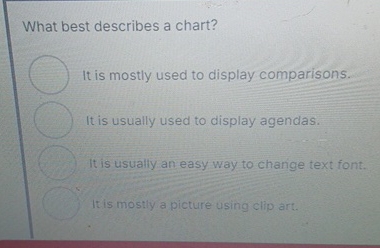 What best describes a chart? It is mostly used to