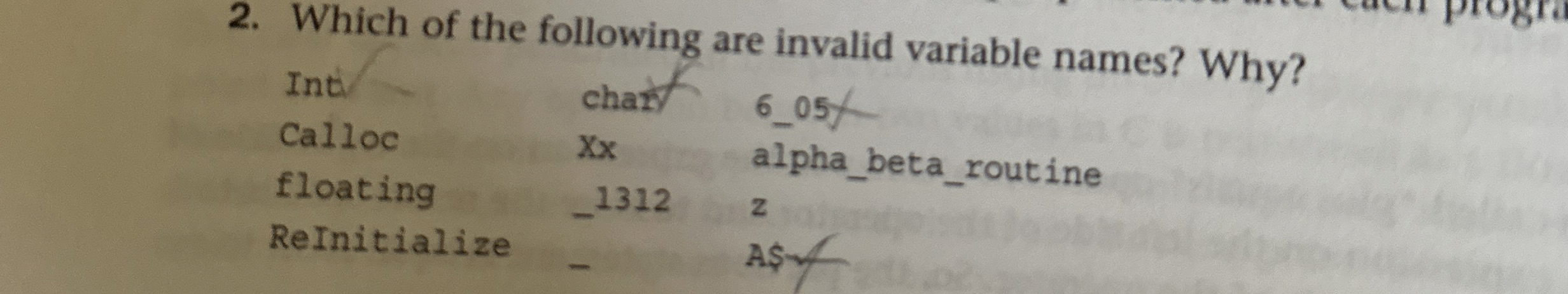 Which of the following are invalid variable