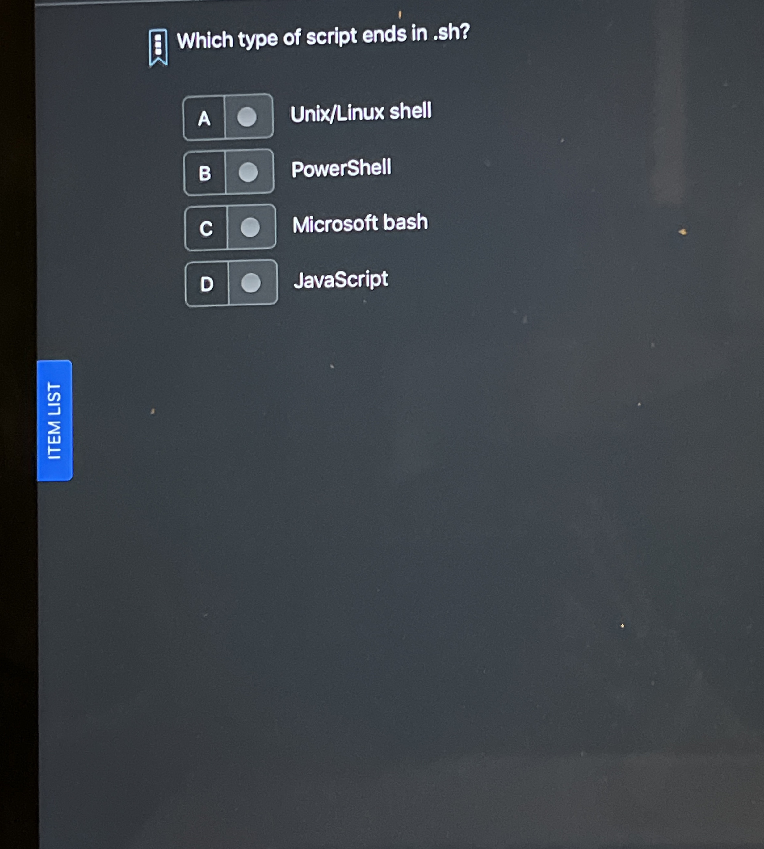 Which type of script ends in . sh ? Unix / Linux