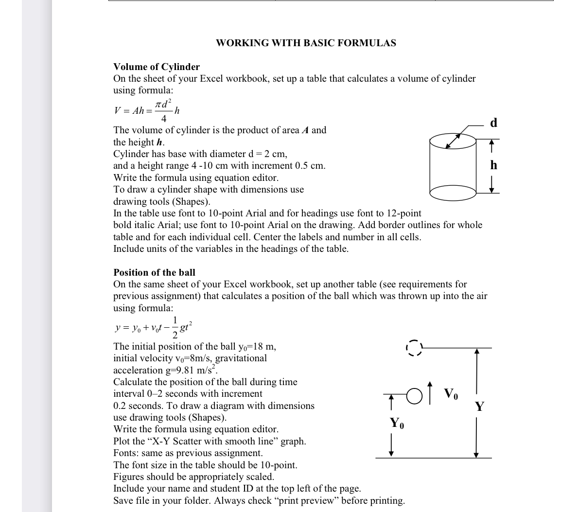 WORKING WITH BASIC FORMULAS Volume of Cylinder On