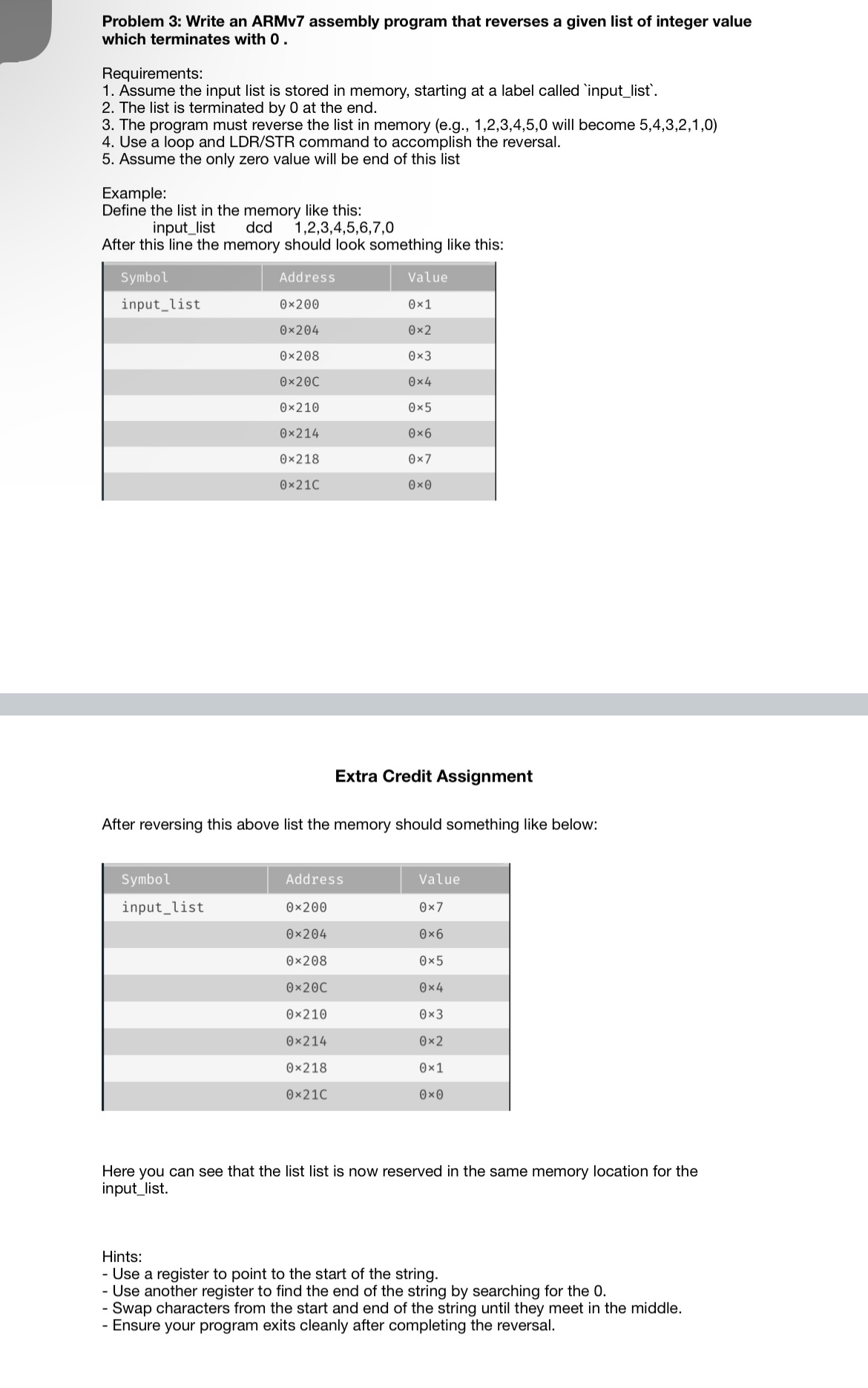 Problem 3 : Write an ARMv 7 assembly program that