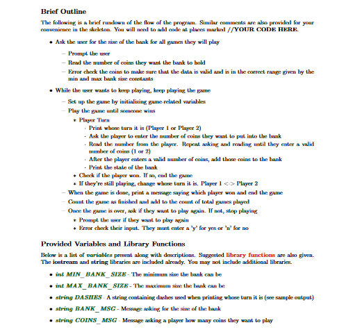 Please code this in C + + following the