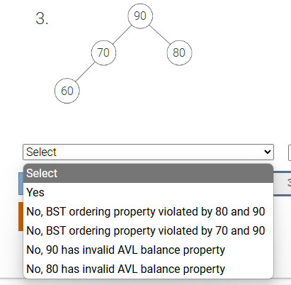 Select Select Yes No , BST ordering property