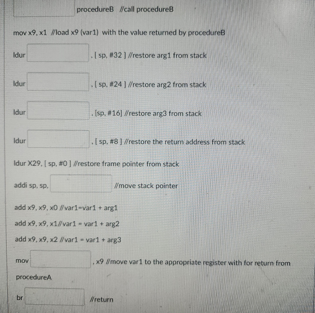 Fill in the blanks as appropriate with a register