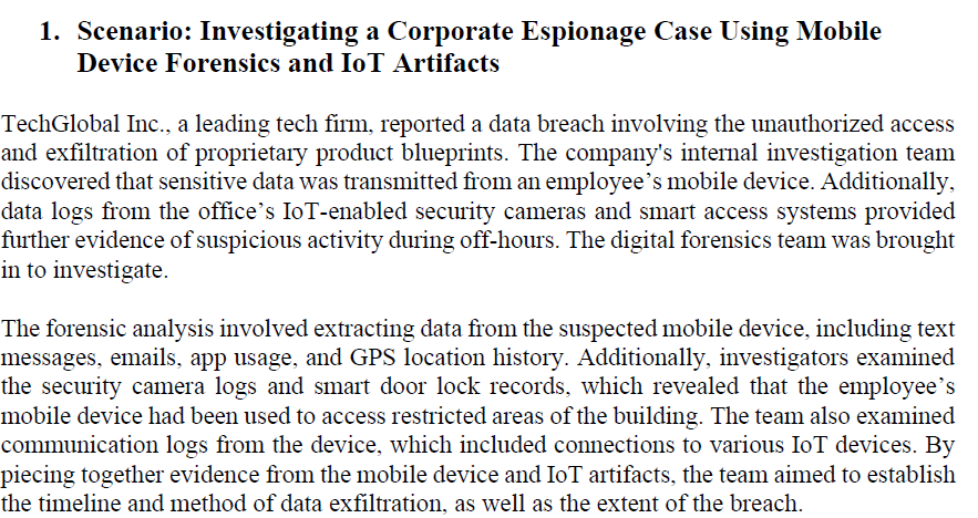 1 . Scenario: Investigating a Corporate Espionage