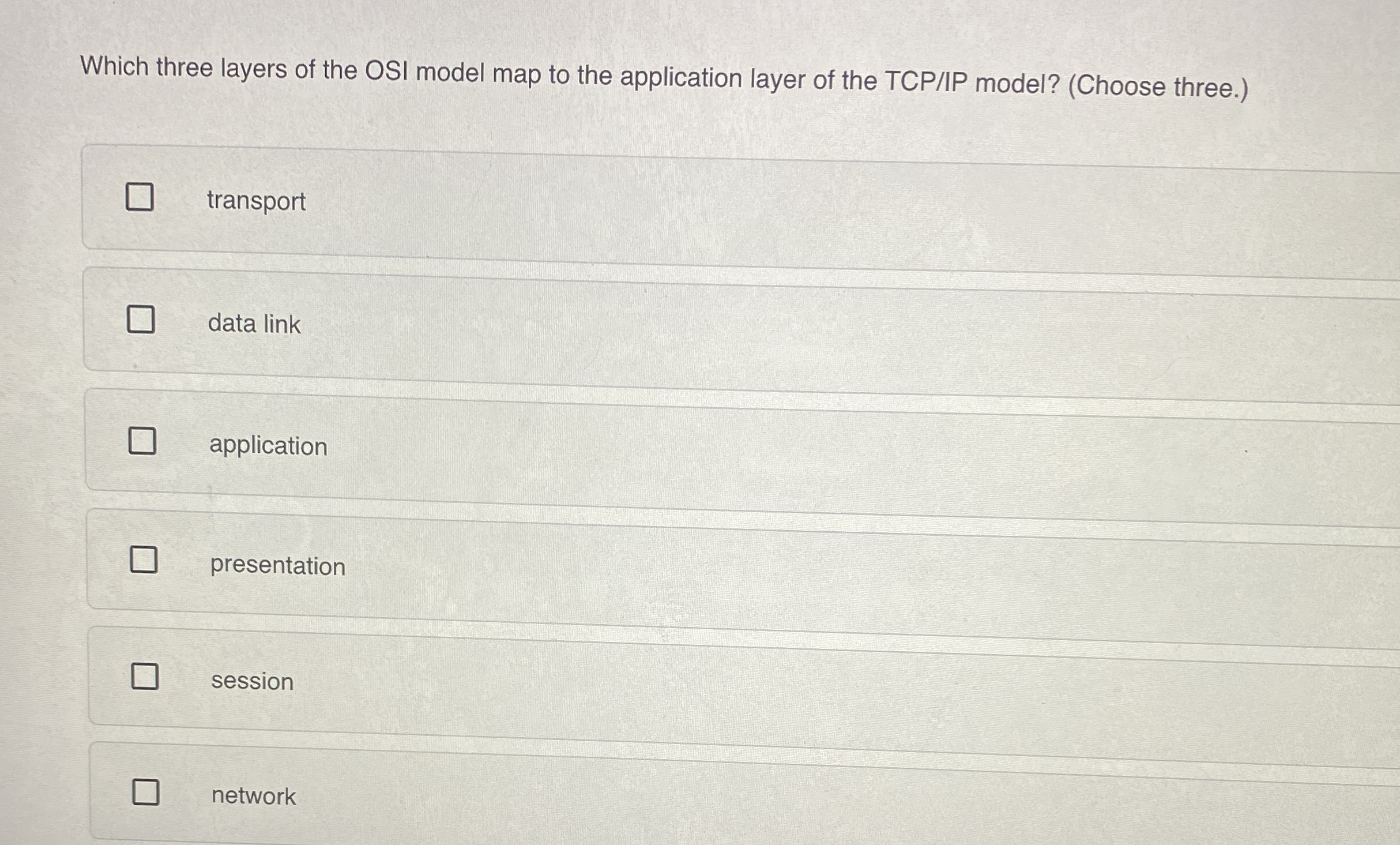 Which three layers of the OSI model map to the