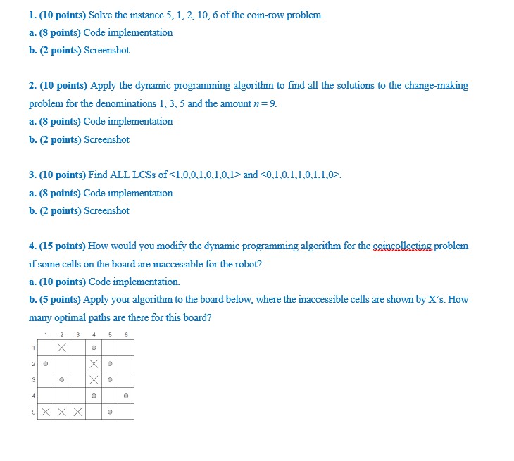 ( 1 0 points ) Solve the instance 5 , 1 , 2 , 1 0