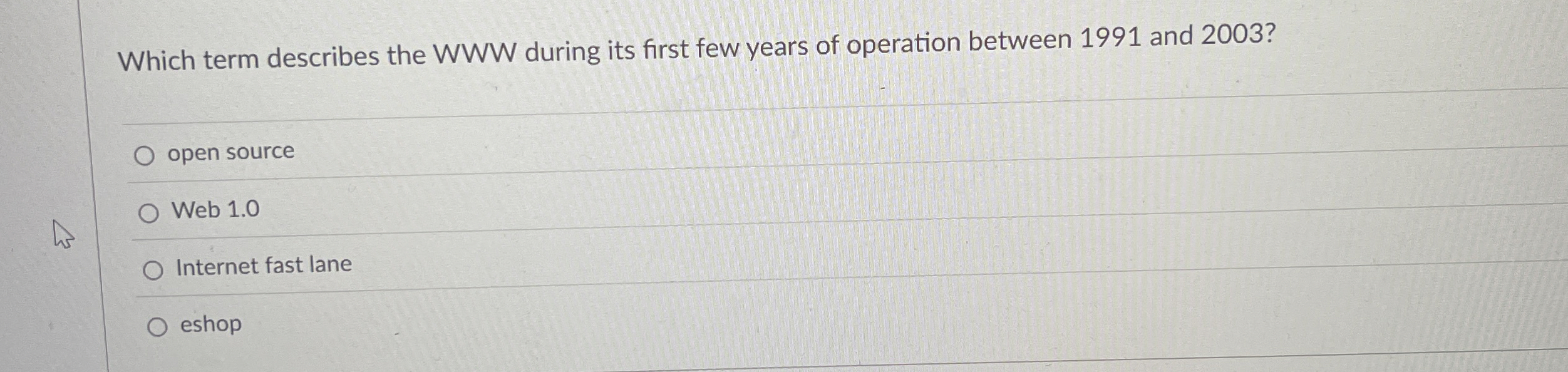 Which term describes the WWW during its first few