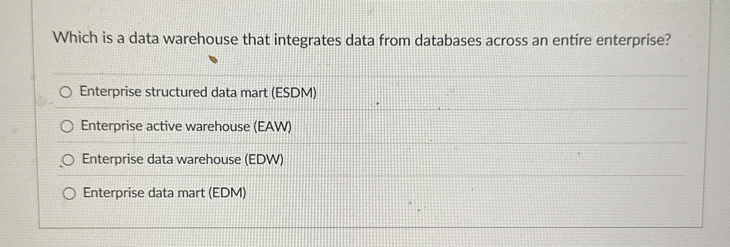 Which is a data warehouse that integrates data
