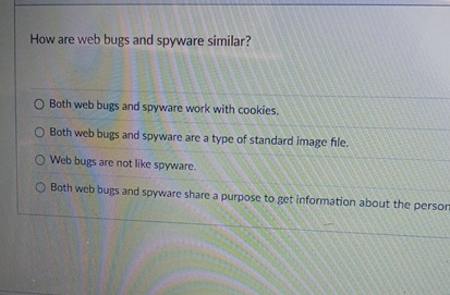 How are web bugs and spyware similar? Both web