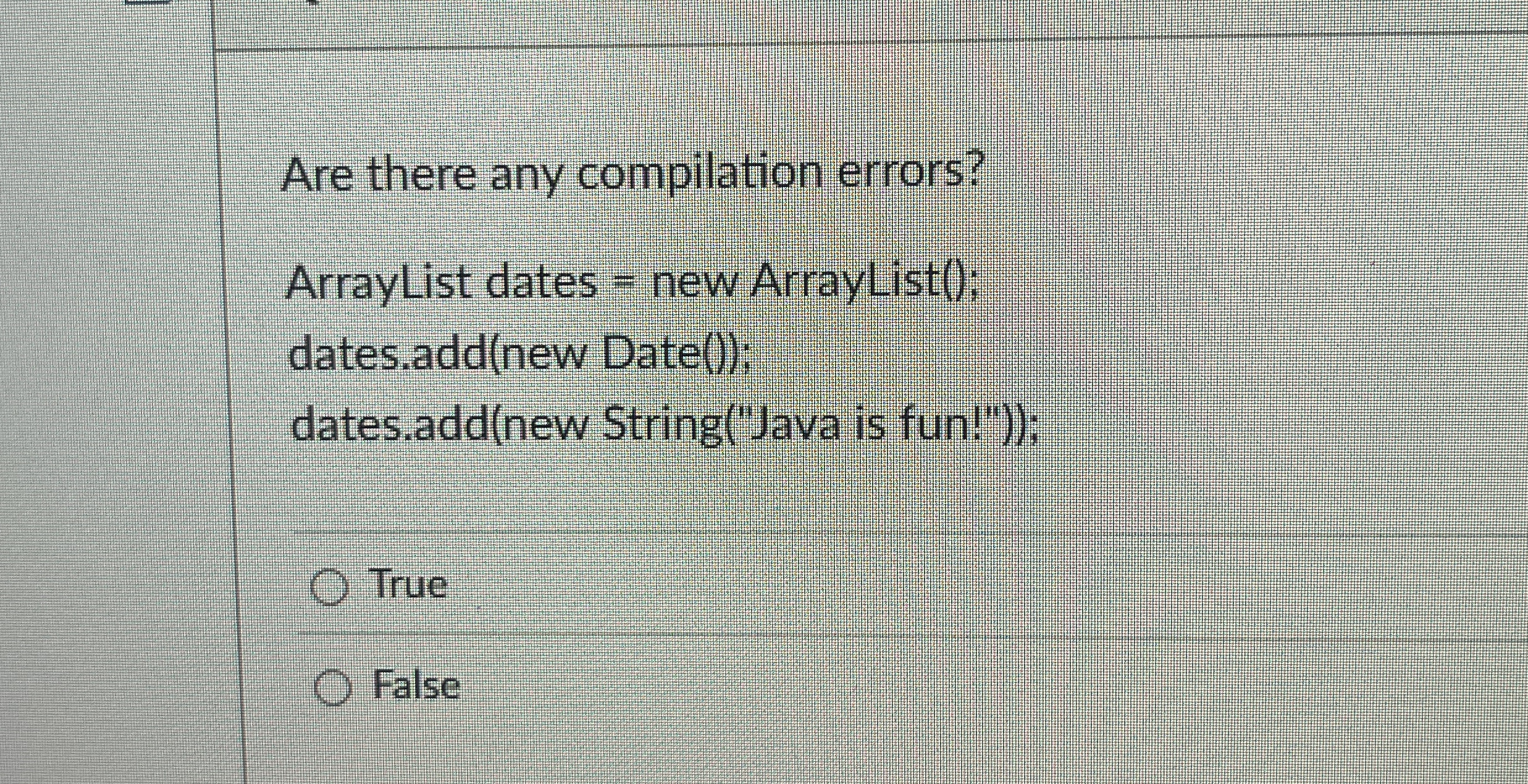Are there any compilation errors? ArrayList dates