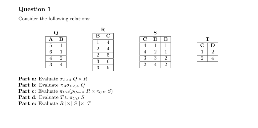 Question 1 Consider the following relations: Part