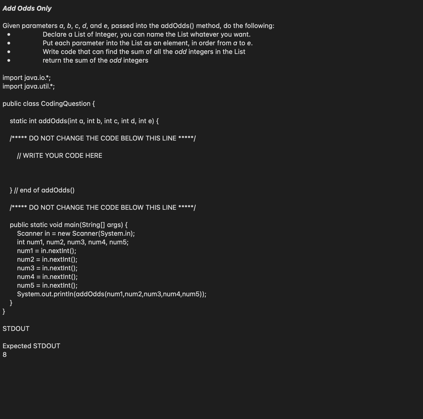 Add Odds Only Given parameters \ ( a , b , c , d