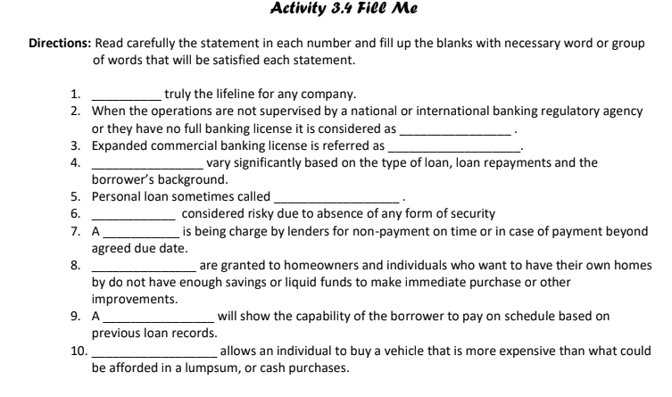 Activity 3.? If\" Ml Directions: Read carefully