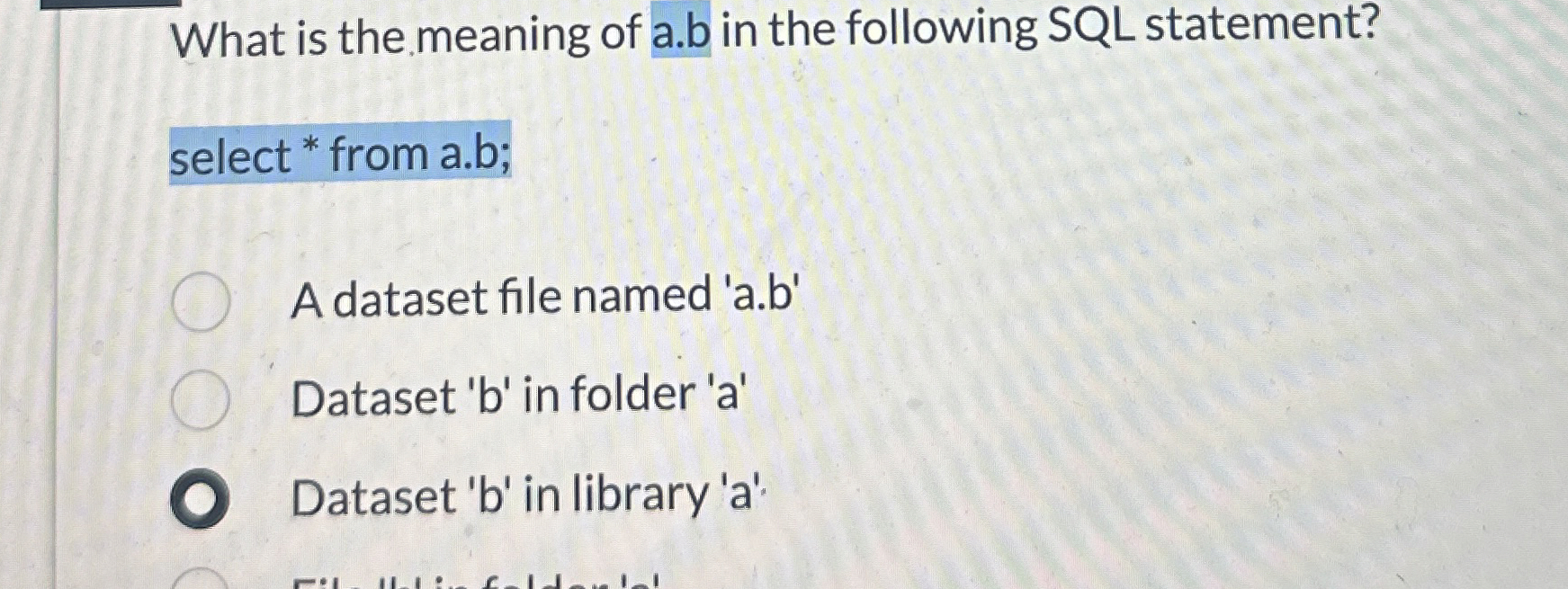 What is the meaning of a . b in the following SQL