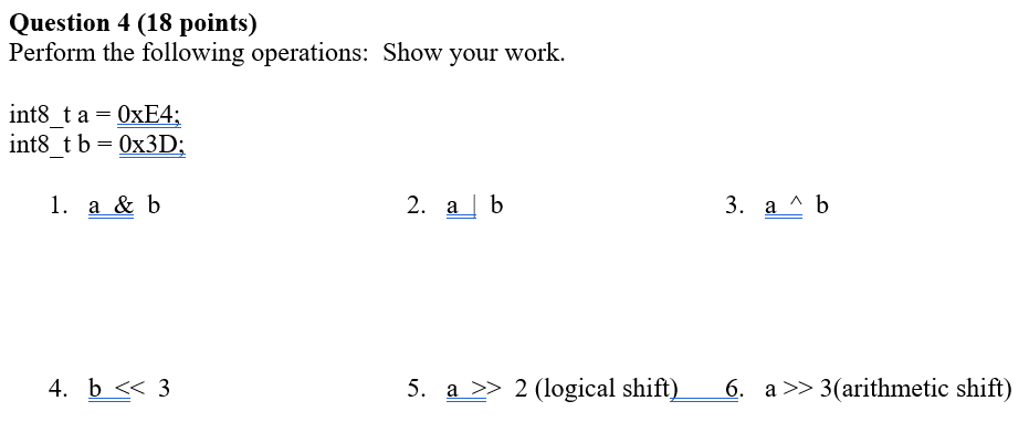 Question 4 ( 1 8 points ) Perform the following