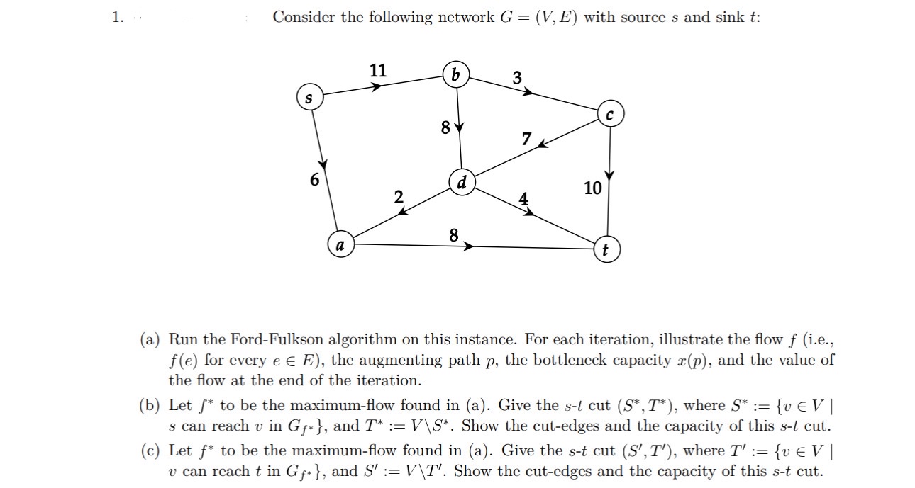 , Consider the following network G = ( V , E )